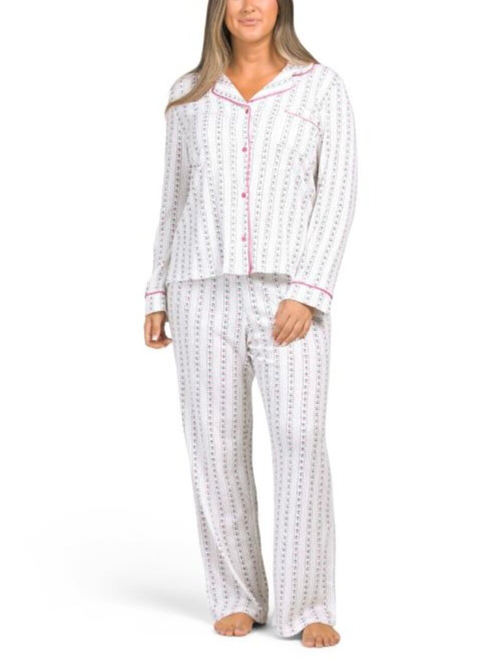 CATH KIDSTON 2pc Cotton Blend Floral Striped Notch Collar Pajama Top And Pants S